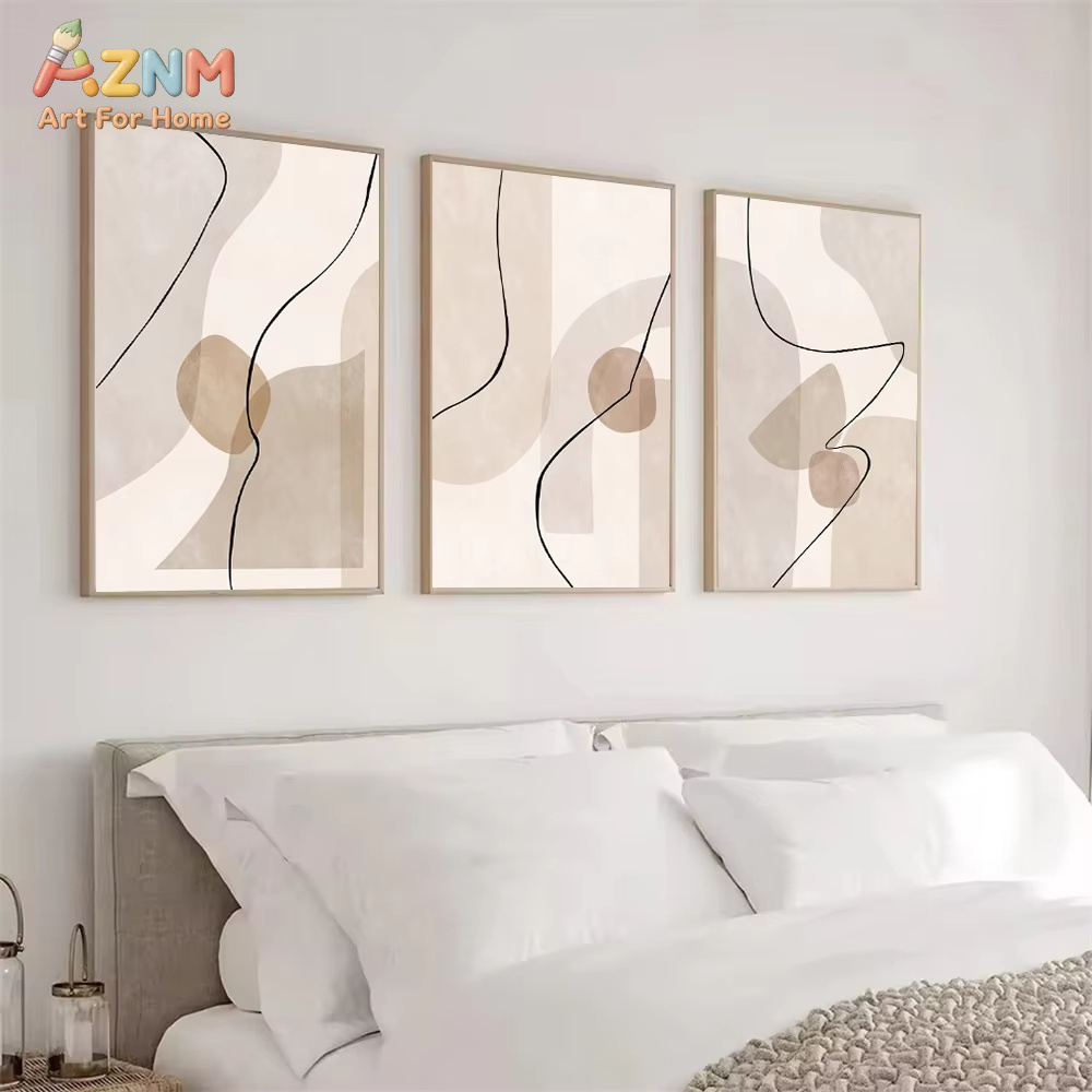 Interior Design Apartment - Abstracte beige geometrie lijn muurkunst canvas