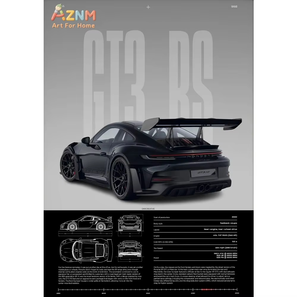 Interior Design Apartment - 1pc Minimalistische 911 GT3-RS 718 GT4